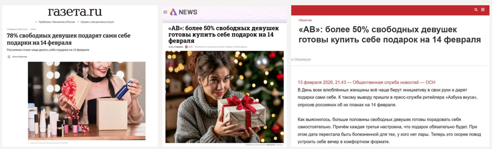 Valentine’s Day research among Telegram channel audiences: Gazeta.Ru, NEWS.ru, Obshchestvennaya Sluzhba Novostey